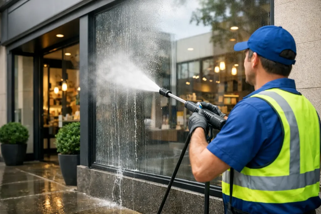 Storefront Pressure Washing Service That Shows