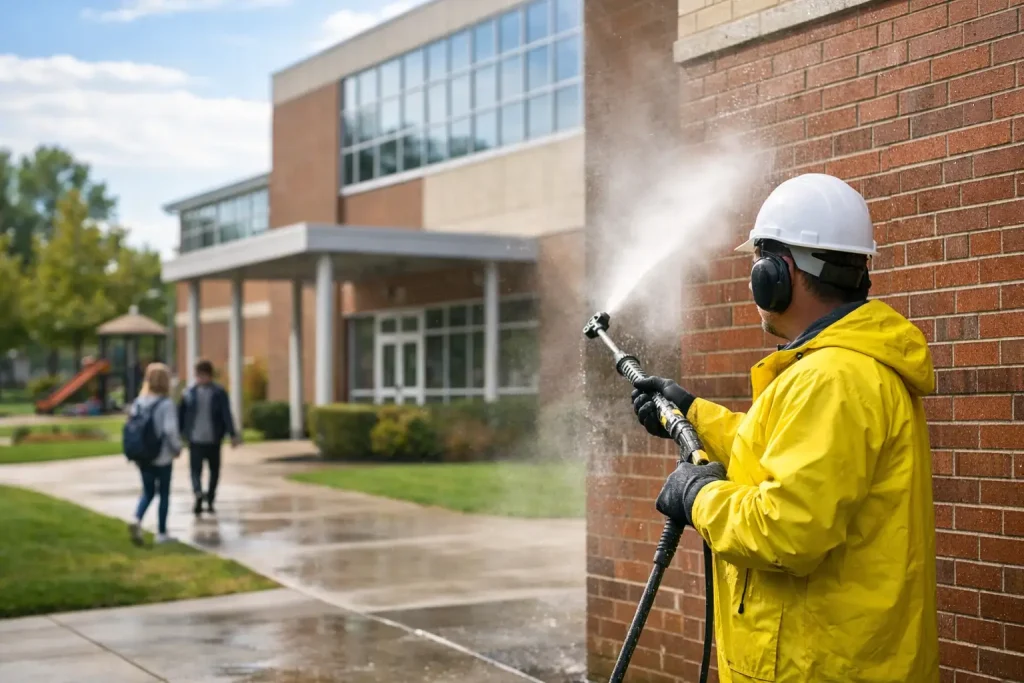 School Exterior Cleaning Without Campus Disruption